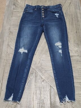 Kancan High-Rise Distressed Skinny Jeans - Dark Blue